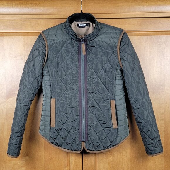 Jennyfer Jackets & Blazers - Jennyfer Women's Quilted Army Green Jacket Camel Piping - S